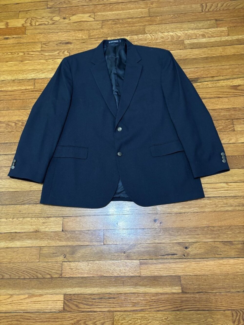 Dockers Men's Blazer Jacket Size 46R Blue Solid Poly Wool 2 Button Sport Coat